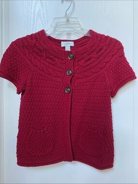 LOFT Short-Sleeve Cable Knit Cardigan - Deep Red